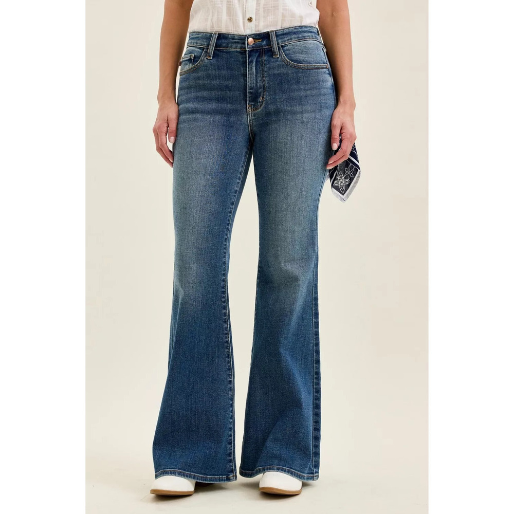 Judy Blue Mid Rise Jaqueline Flare Jeans with Triple Needle Back Pockets